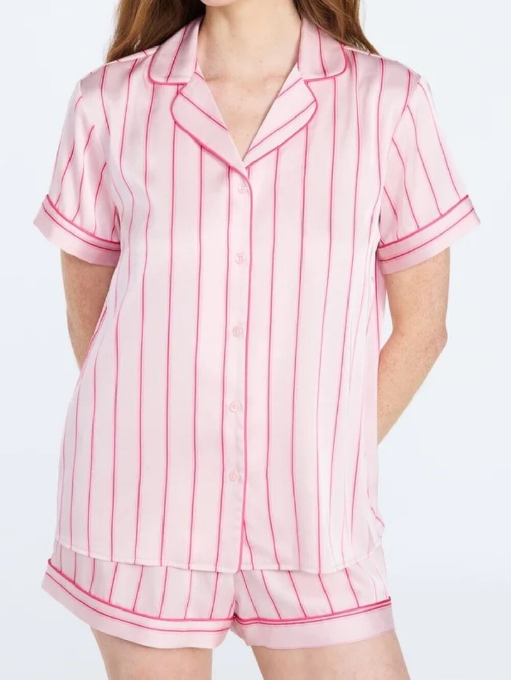 Joyspun Women’s Size XL (16-18) Stretch Satin Short Sleeve Top Shorts Pajama Set